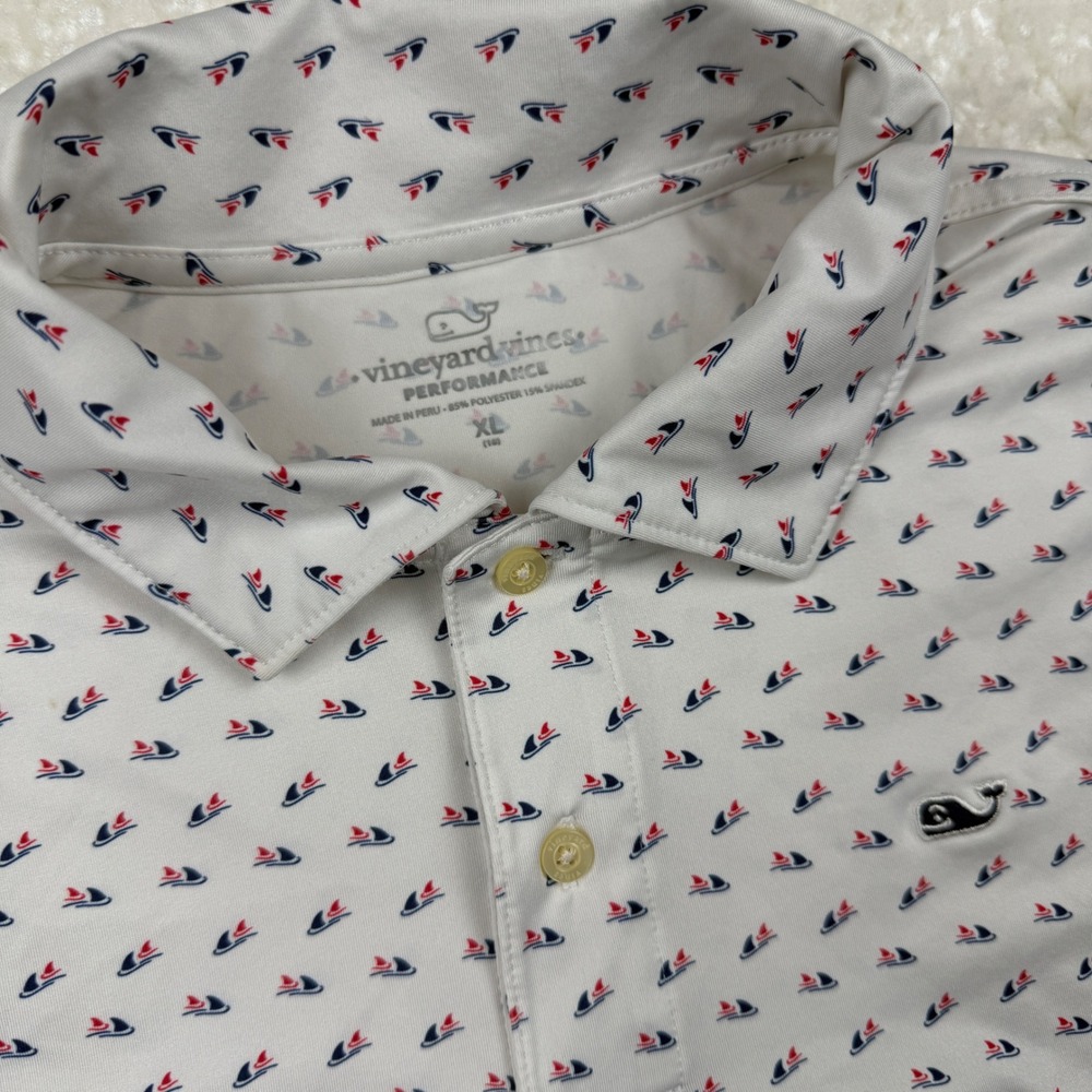 Vineyard‎ Vines Performance Polo Shirt Womens XL White Nautical Sailboat Golf